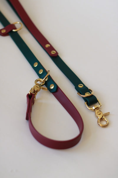 Pre-made Handsfree Biothane Leash - Forest Green/Wine